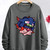 Men's Casual Anime Cartoon Print Crew Neck Sweatshirt - Soft Polyester Knit, Loose Fit, Long Sleeve, Gray with Blue & Pink Hair Character Design, Perfect for Fall and Winter, Fall Clothing | Colorful Character Design | Glossy Texture