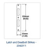 Hoppe 2342311 SP LD120 -  Stainless Strike Latch and Deadbolt - full flat - Strike Latch and Deadbolt - full flat (no lip) F69 stainless steel brushed 224x33 mm 1.75" (44 mm) 12 mm