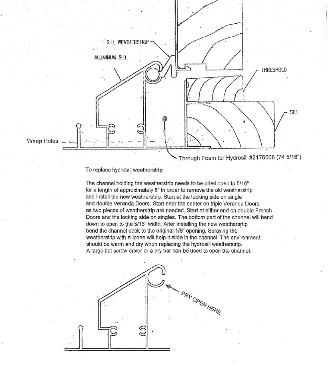 Semco replacement 74'' Hydro sill weather strip door seal only  for doors with aluminum sill SWVIQS3