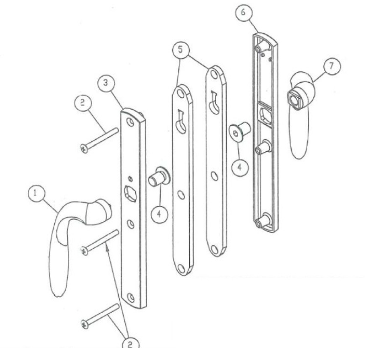 For Semco sliding door with multi point 2-hook hardware fixed dummy handle NO cylinder m151/2165N plate for Semco door