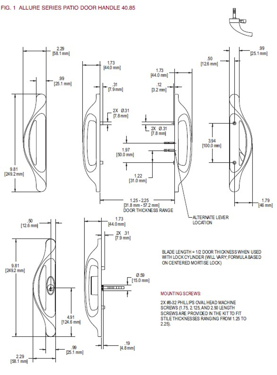 Lincoln "allure" sliding door handle set (KEYED EXTERIOR)