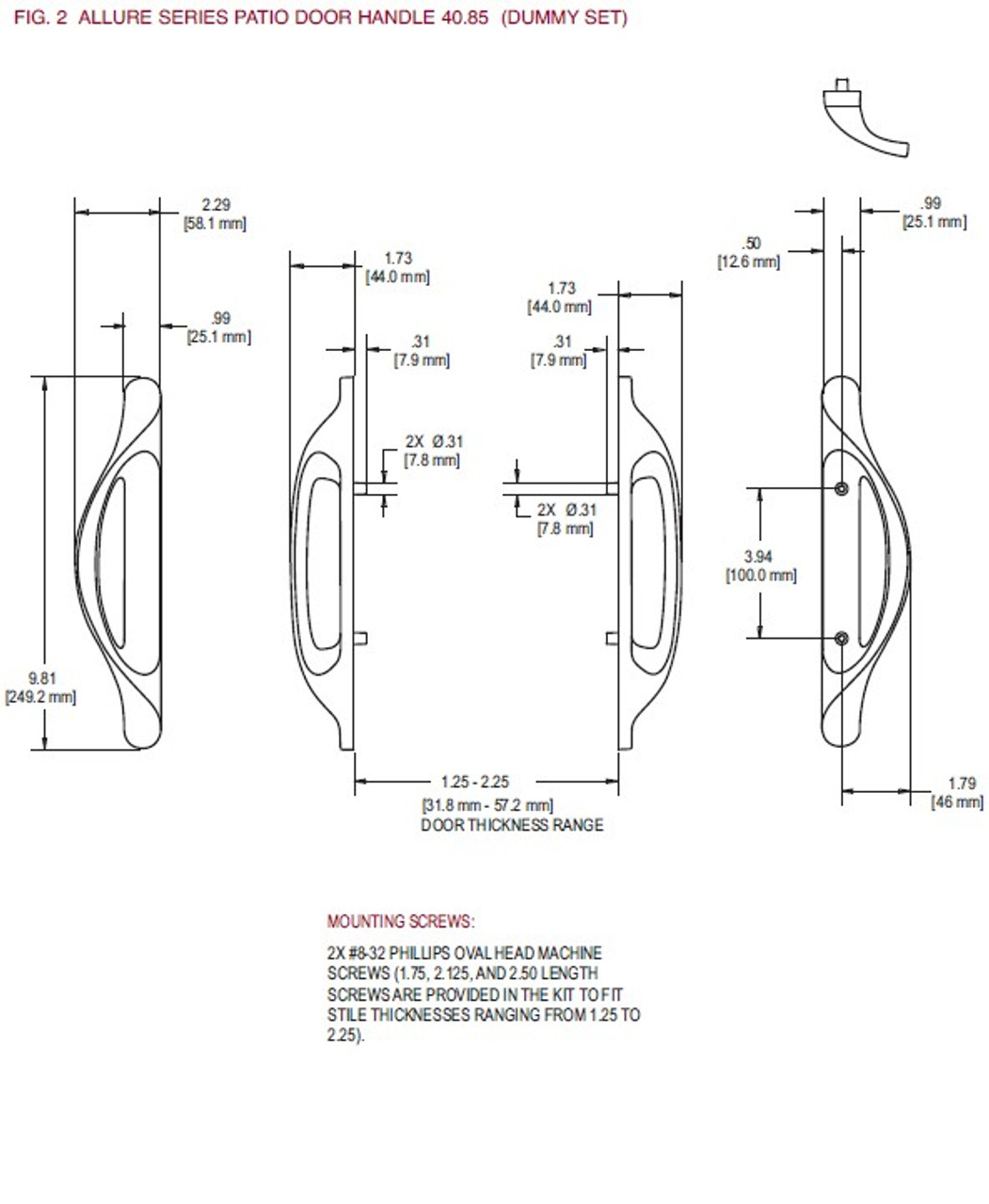 Lincoln "allure" sliding door handle set (NO KEY)