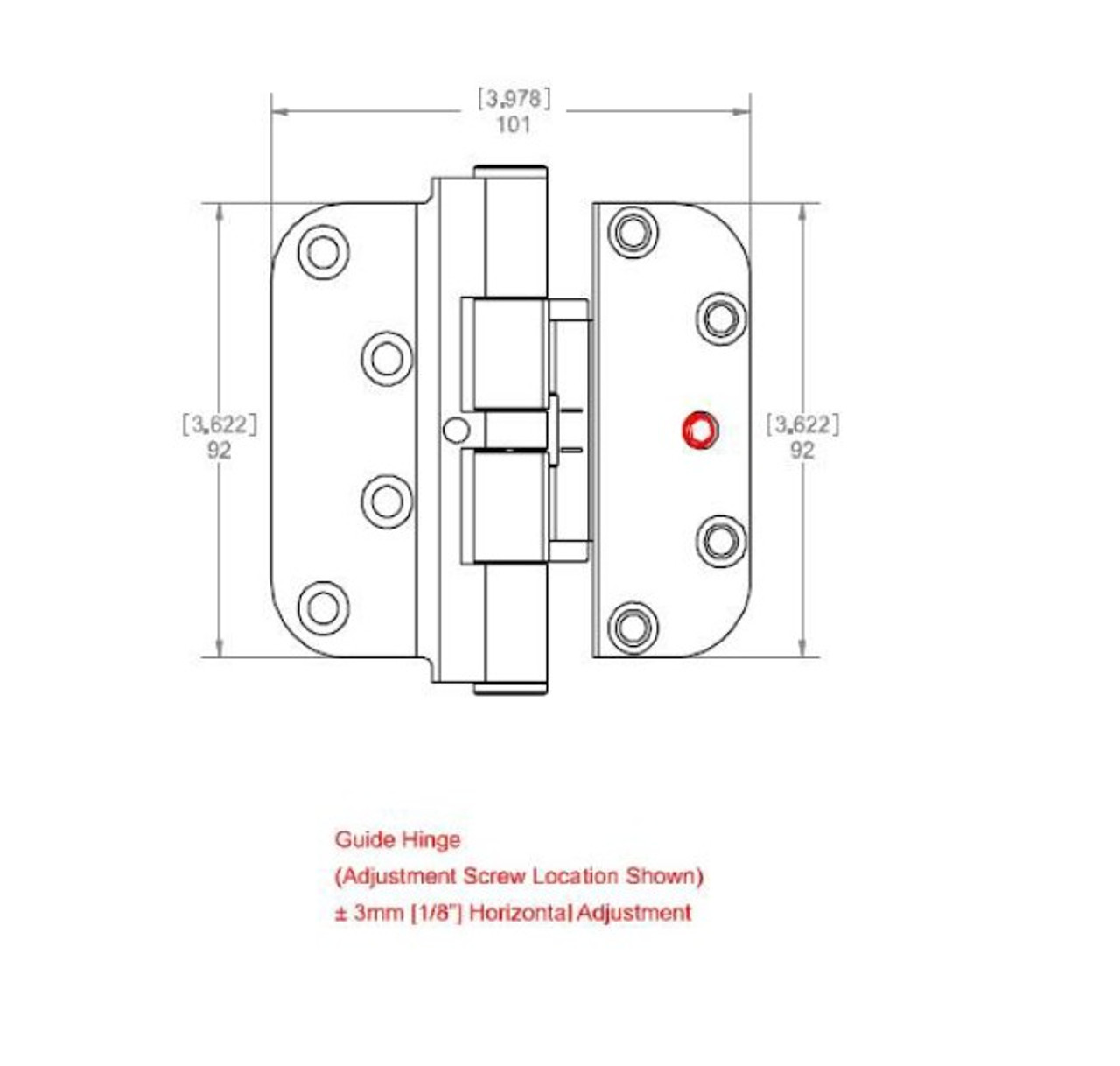 ASHWORTH Door adjustable GUIDE hinge for swing door (#1 on illustration) for doors manufactured 10/17/2015 or newer: