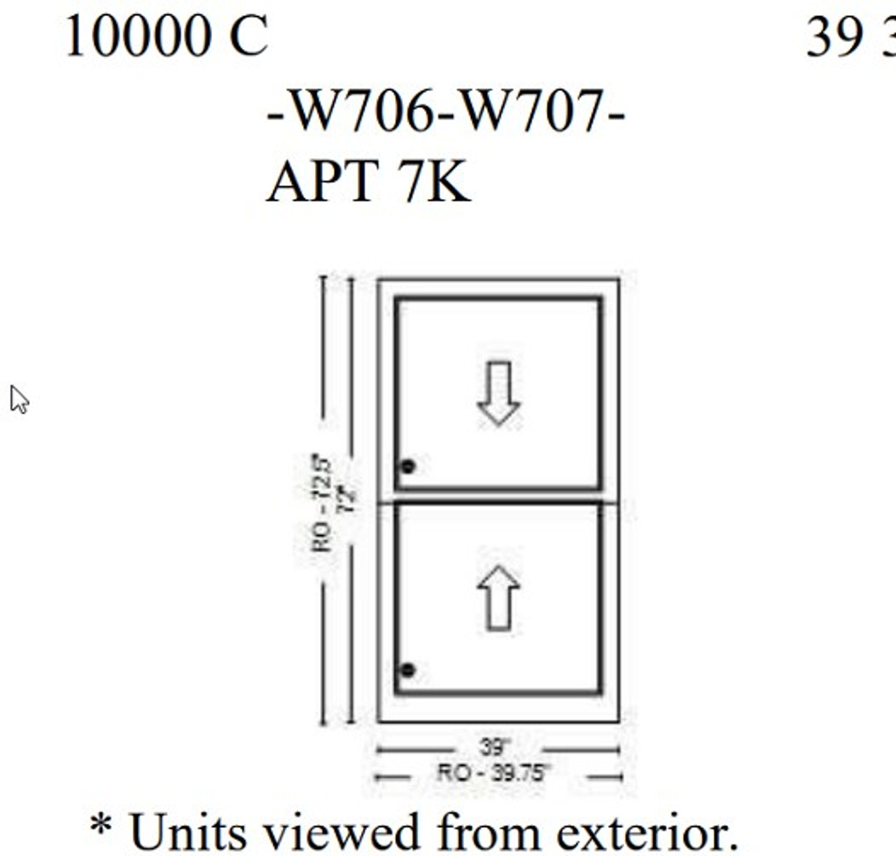 Pinnacle Clad Bronze DH BOTTOM SASH ONLY LoE 366, Concealed Jb liner, Ogee bead grey spacer, Frame size: 39x72 (page 26-7K) Primed Int. Finish)(Grey Spacer)(No Finger Pulls) machine for 2 sash locks. NO temp glass: With White Applied Sash Limiter) 