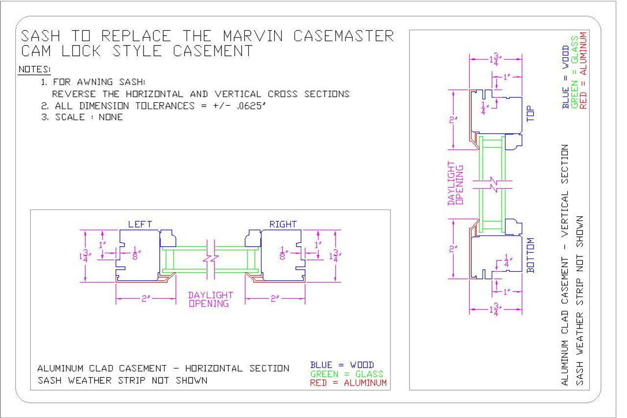 Simulated Divided Light Replacement sash only to fit old Marvin Casemaster CLAD AWNING only  from 1985-June 28th 2008