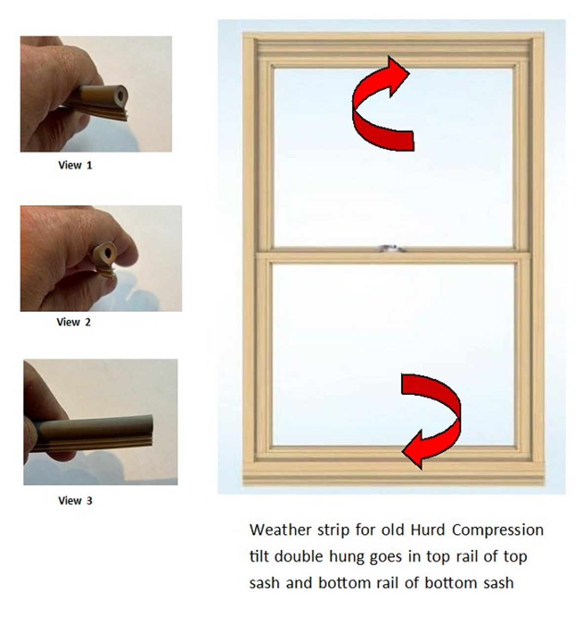 Hurd compression tilt double hung DH weather strip. comes as 24 ft roll for top and bottom rails of sash.