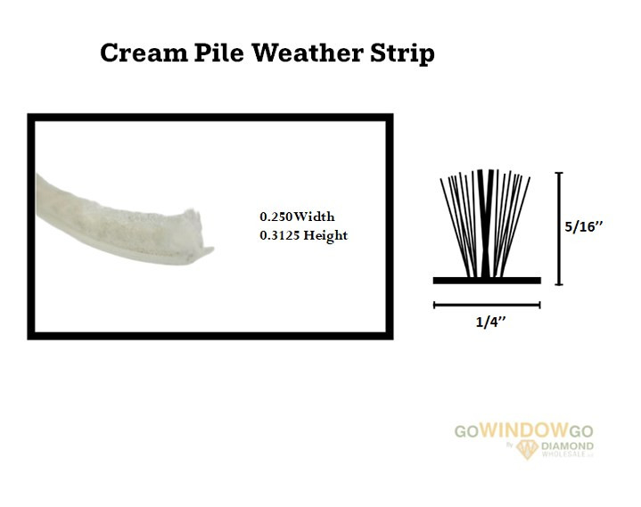 V800 Cream Pile weather strip. Part # T3227AME ¼ wide x 5/16 high( comes as 24ft roll) over stock no returns