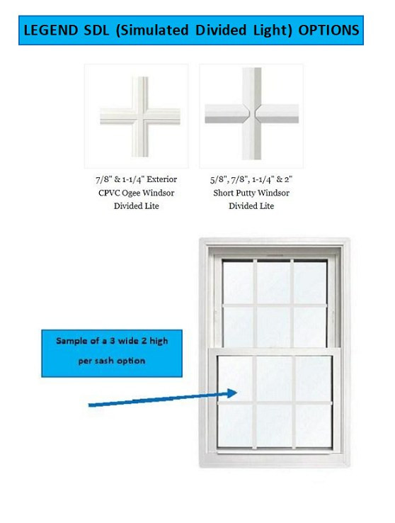 SIMULATED DIVIDED LIGHT ONLY Windsor Double hung (WHITE SASH ONLY)  to fit "LEGEND SERIES" (PVC) units : NOTE: anything produces prior to June of 2015 will require both top and bottom sash.