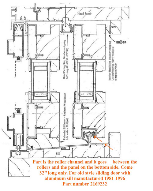 Semco replacement 32'' roller channel for sliding door operating panel with aluminum sill  manufactured 1981-1996 (2169232)