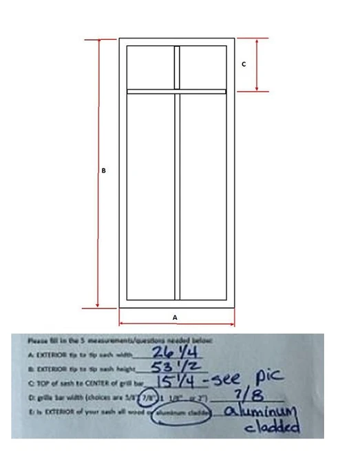 SUE GROSSKOPH Replacement sash (SIMULATED DIVIDED LIGHT)only to fit old Marvin Casemaster from 1985-2008 ( will require sign off drawing after ordered)