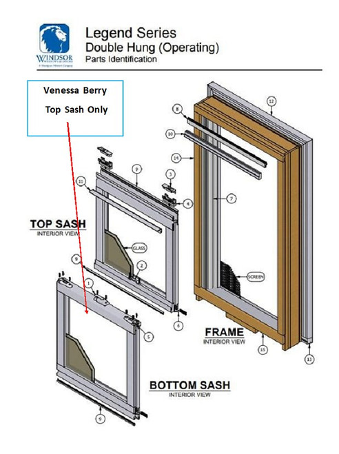 TOP SASH ONLY:  for the Windsor LEGEND SERIES (PVC) 1428 double hung , low-e272 glass, silver spacer, inside visible glass 13w x 27h , machine for Qty 1 Sash lock : Unit Manufactured in 2000