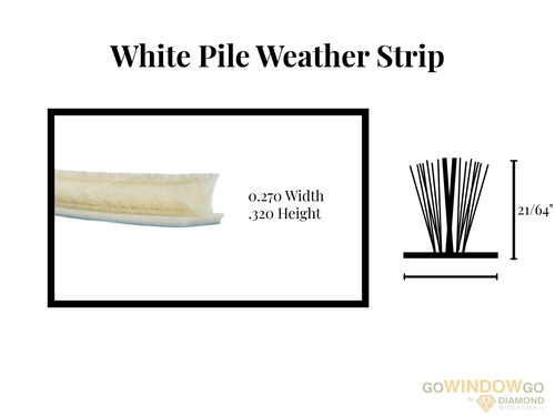 V2400 White pile weather strip .270 x.320 Part # 270WC320 9/32 wide x 21/64 high( cames as 24ft roll) over stock no returns