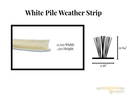 V2400 White pile weather strip .270 x.320 Part # 270WC320 9/32 wide x 21/64 high( cames as 24ft roll) over stock no returns