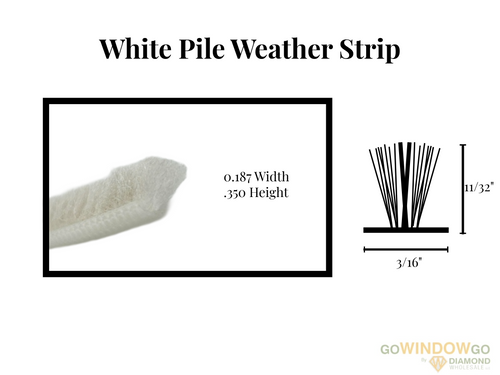 V1500 White pile weather strip .187x.350 Part # 35018745WHWPSB 3/16 wide x 11/32 high( cames as 24ft roll) over stock no returns