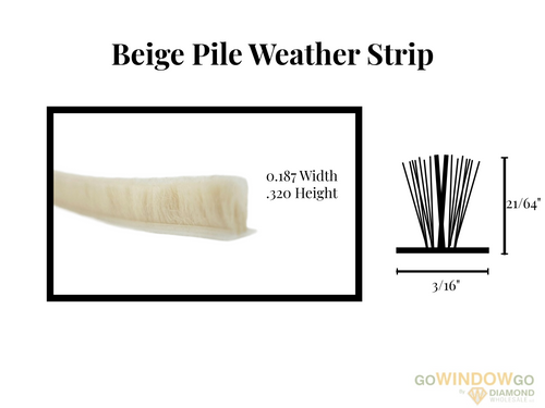 V600 Beige pile weather strip .187x.320 Part # W43321NEOOOOO 3/16 wide x 21/64 high( comes as 24ft roll) over stock no returns