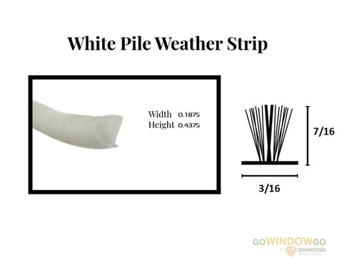 V900 White pile weather strip. Part # 48018745WHWP 3/16 wide x 7/16 high( comes as 24ft roll) over stock no returns