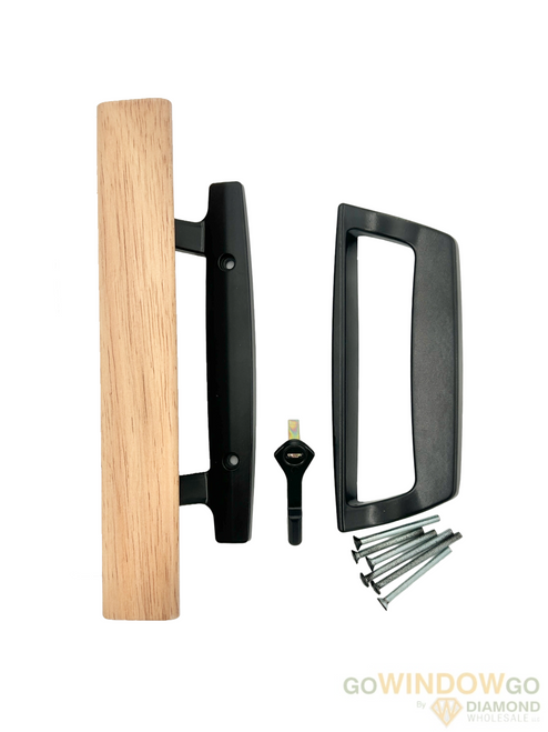 Eagle old style single point sliding door handle only. 4'' CTC (note wood handle color can vary from handle to handle)