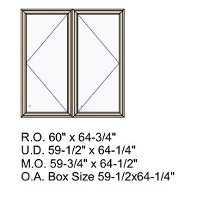 Custom Sized Lincoln 2-wide casement box size 59 1/2w  x 64 1/4 h, per specs in product description below 