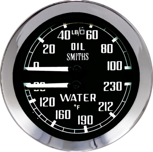 Gauge Dual Oil Pres Water Temp in Fahrenheit, BJ8, MGA, MGB 63 to 67, Sprite, Midget