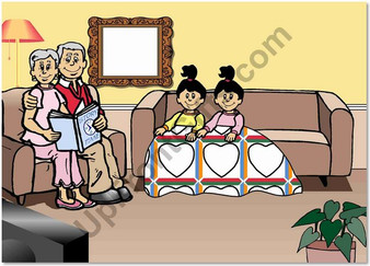 Grandma & Grandpa Reading 2 Girls