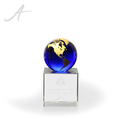 Duke Blue Glass Globe Award Gold Small