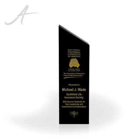 Winslow Black Crystal Award - Engraved - Gold Fill