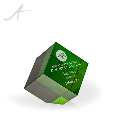 Savannah Green Crystal Cube - Small Turned Savannah Green Crystal Cube - Small Turned