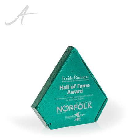 Weddell Teal Diamond Recycled Glass Award Angled - Large