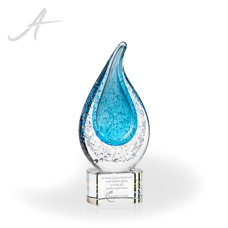 Rainey Blue Flame Art Glass Award - Clear