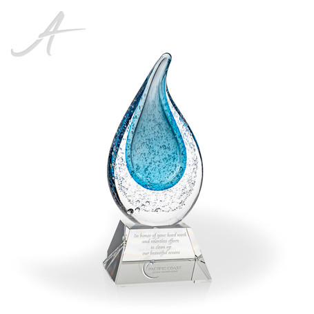Rainey Blue Flame Art Glass Award - Clear Pyramid