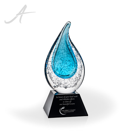 Rainey Blue Flame Art Glass Award - Black Pyramid Base