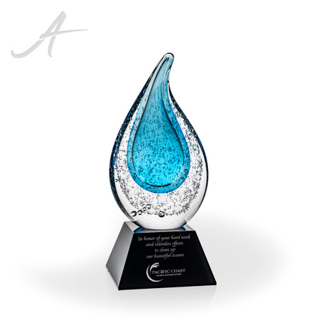 Rainey Blue Flame Art Glass Award - Black Pyramid