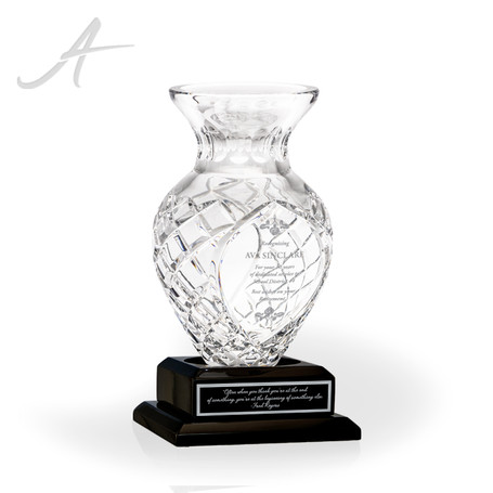 Stargard Cut Crystal Vase Award -Matte Black Base Small