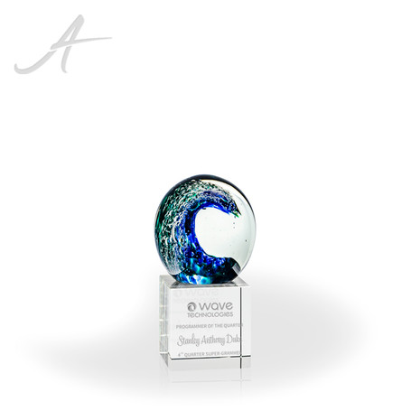 Swell Art Glass Sphere Award - Clear Base