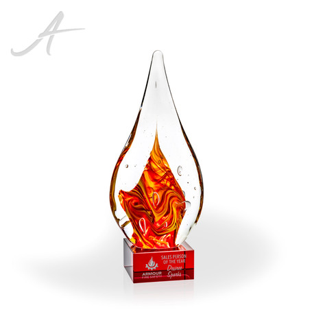 Glimmer Flame Art Glass Award - Red Base