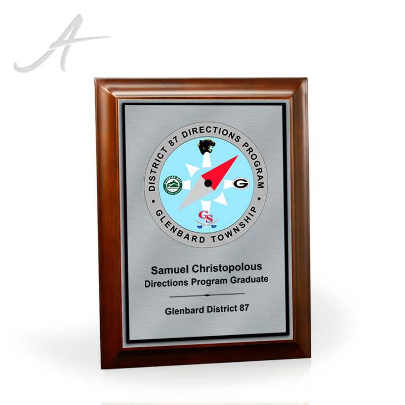 Jordan Cherry Wood Plaque with Raised Plate Small Silver