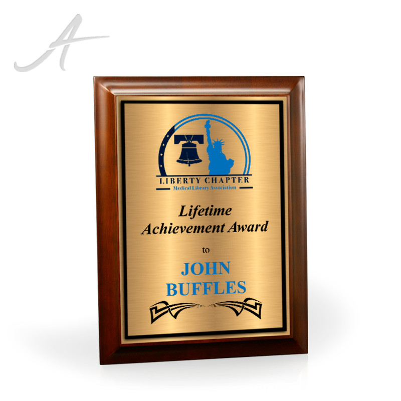 Jordan Cherry Wood Plaque with Raised Plate Gold Small