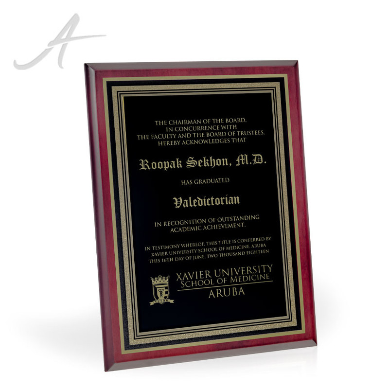 Carlos Mahogany Finish Award Plaque - 9 x12