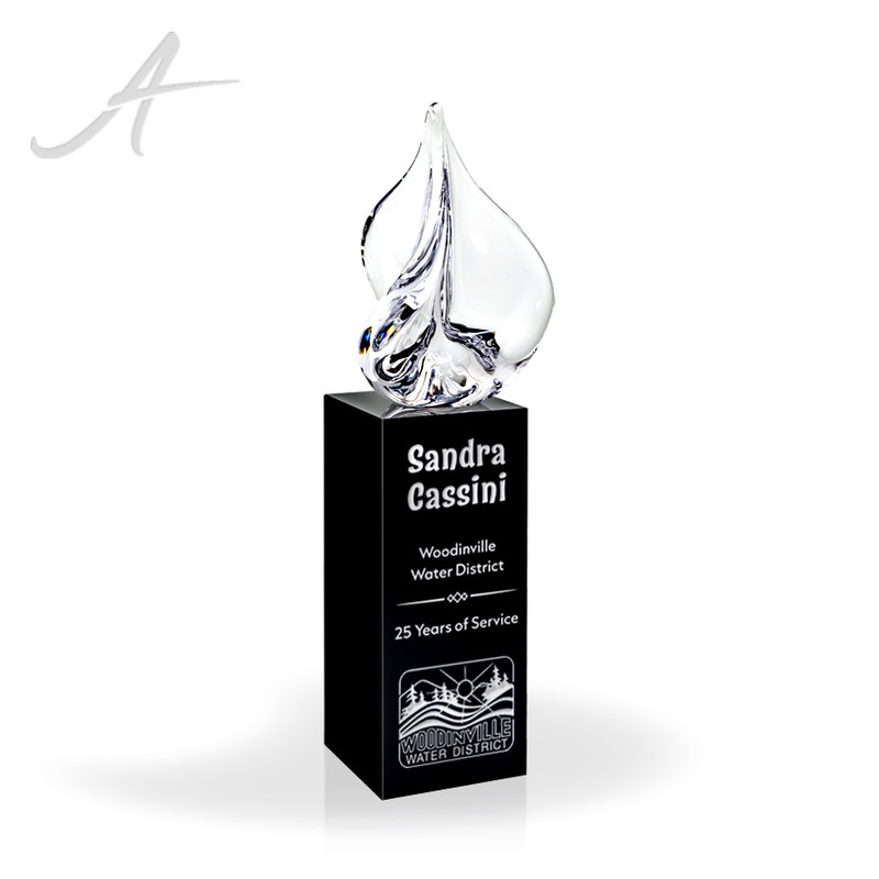 Olympic Crystal Torch Award on Black Column - Small