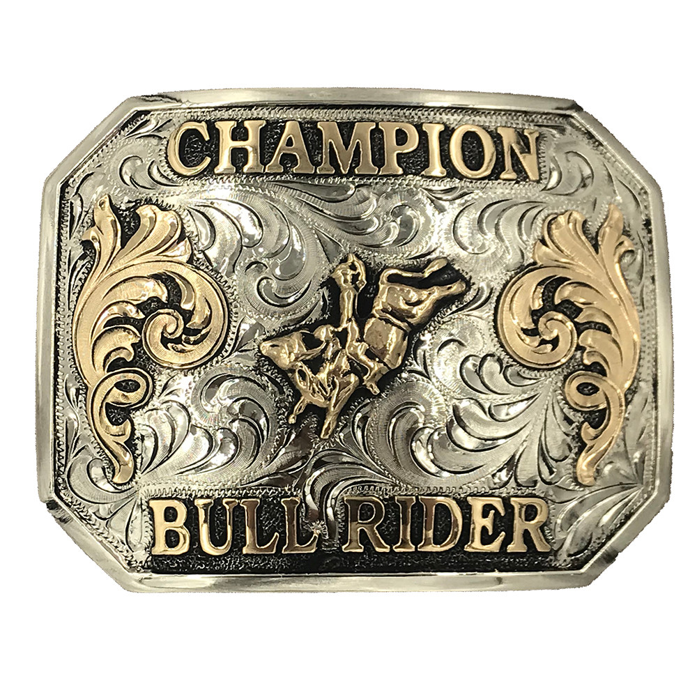 Ready to Ship Champion Bull Rider Buckle Champion's Choice Silver