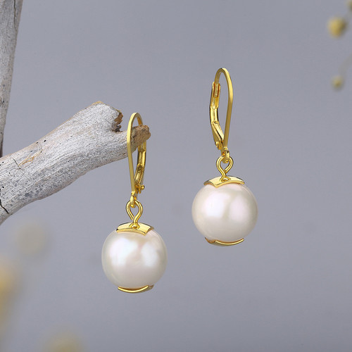 S925 Silver Pearl Earrings Temperament Light Luxury Gold-plated Retro Pearl Inlaid Ear Buckle