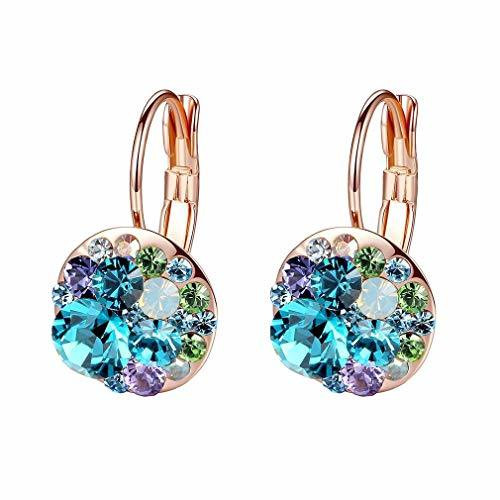 Multicolored Austrian Crystal Leverback Earrings for Women 14K Gold Plated Dangle Hoop Earrings Hypoallergenic Jewelry