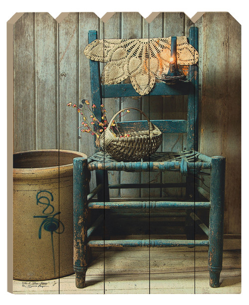 "This Old Chair" By Artisan Susie Boyer, Printed on Wooden Picket Fence Wall Art