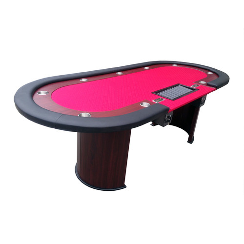 INO Design 96" 9 Players Luna Red Felt Casino Game Texas Hold'em Poker Table with Drop Box Half-Moon Wooden Legs