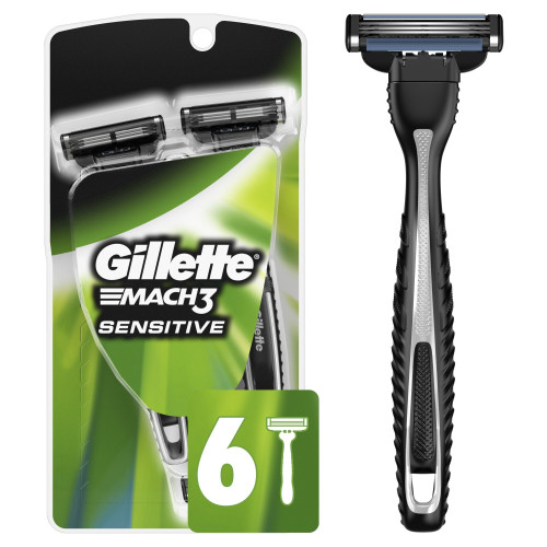 Gillette Mach3 Sensitive Men's Disposable Razors;  6 Count