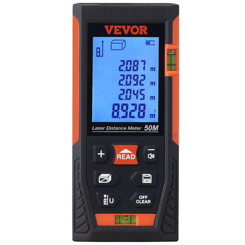 VEVOR Laser Measure, 165 ft, ±1/16'' Accuracy Laser Distance Measure with 2 Bubble Levels, ft/m/in/ft+in Unit, 2'' Backlit LCD Screen Laser Meter, Pythagorean Mode, Measure Distance, Area and Volume