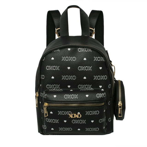 XOXO All over Print Urban Heart Black Leather Everyday Backpack with Coin Pouch for Women