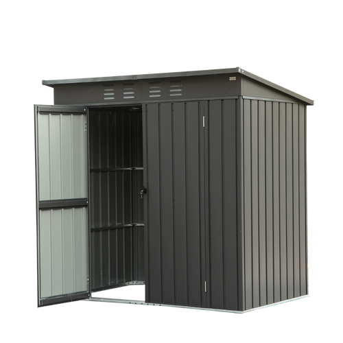Backyard Storage Shed with Sloping Roof Galvanized Steel Frame Outdoor Garden Shed Metal Utility Tool Storage Room with Latches and Lockable Door (6x4ft, Black)
