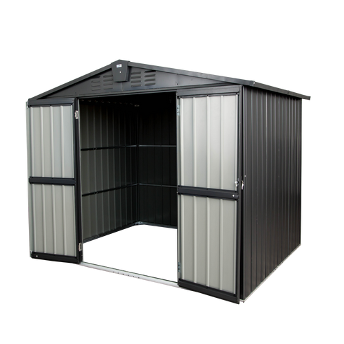 Outdoor Storage Shed 8.2'x 6.2', Metal Garden Shed for Bike, Trash Can, Galvanized Steel Outdoor Storage Cabinet with Lockable Door for Backyard, Patio, Lawn (8.2x6.2ft, Black)