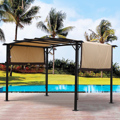 12 x 9 Ft Outdoor Pergola Patio Gazebo; Retractable Shade Canopy; Steel Frame Grape Gazebo; Sunshelter Pergola for Gardens; Terraces; Backyard